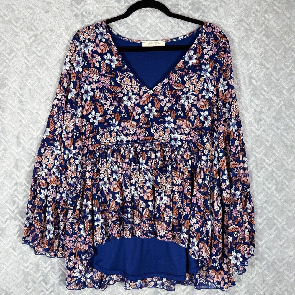 A Beautiful Soul Ruffle Flowy Top Blouse Tunic Ditsy Floral Boho Hippie Size XL